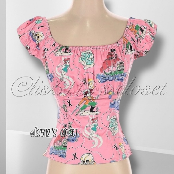 Pinup Couture Neverland Print Peasant Top by Micheline Pitt XS // Extra Small - Picture 3 of 11